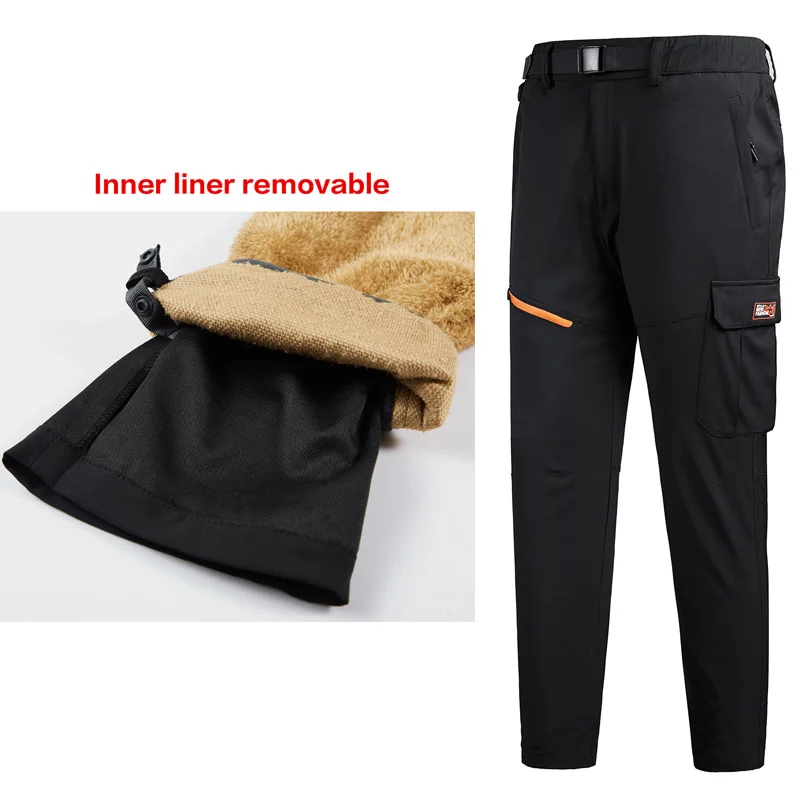 Мужские зимние съемные походные уличные штаны 8XL мужские s дышащие термальные флисовые брюки мужские горные походные брюки - Цвет: 9925Orange