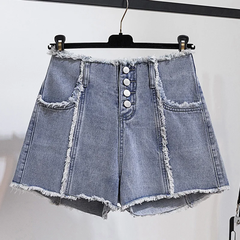 

2020 Summer Large Size Women's Denim Shorts Female Loose High-Waisted Pants Wide-Leg jeans Burrs Hot Pants students shorts