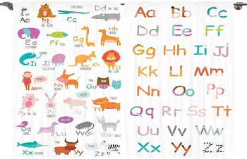 

Zoo Curtains Colorful Alphabet Zoo Letters Learn to Read Mr.Bear Tiger Iguana Monkey Unicorn Ant Living Room Window Curtain