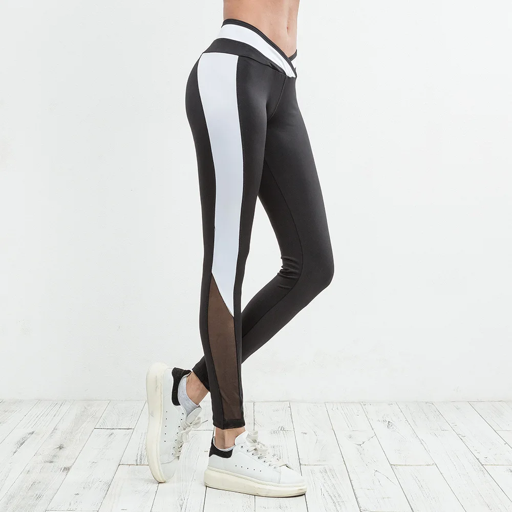 

Ke Leo 2018 Spring Cross Waist Gauze Joint Slim Fit Leggings Europe And America Mixed Colors Yoga Pants Women's 3230
