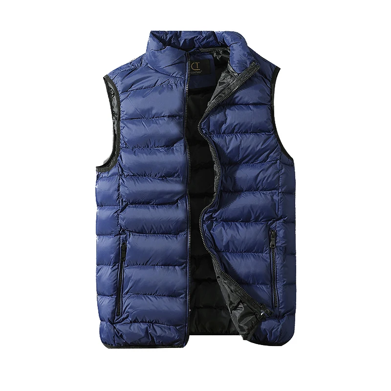 Slim Fit Waistcoat Winter Men's Vest Windbreaker Jacket Without Sleeves Casual Mens Coats Cotton-Padded Male Travel Vest - Цвет: Navy Blue