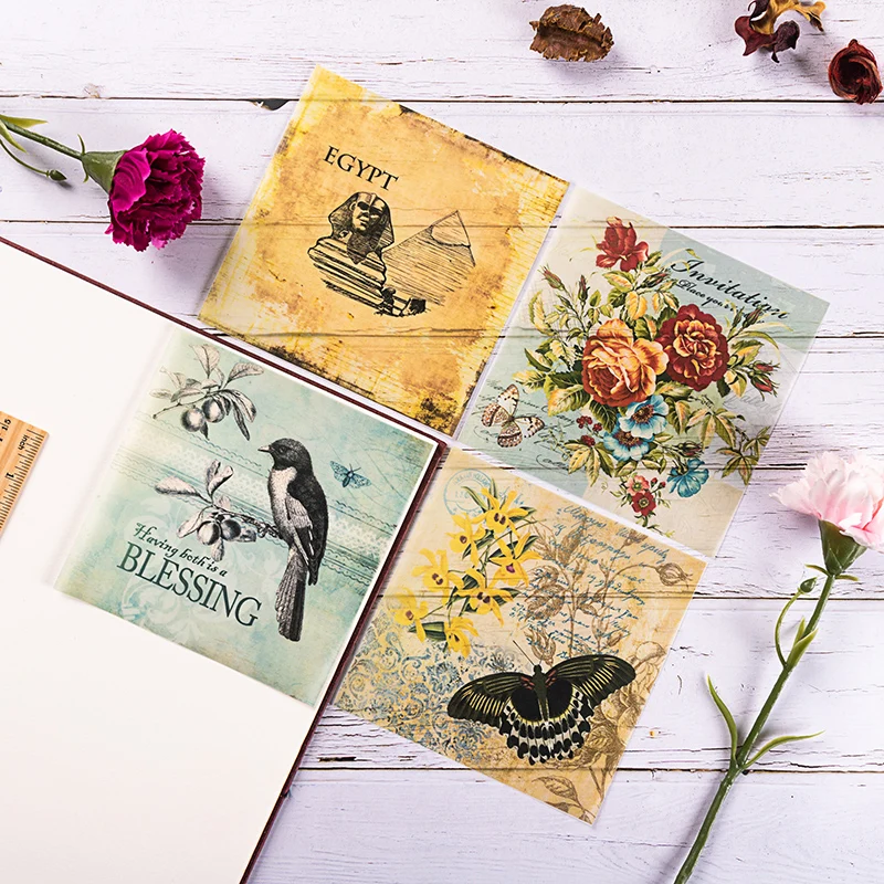 8pcs Vintage Bird English Letters Vellum Paper Pack For Scrapbooking