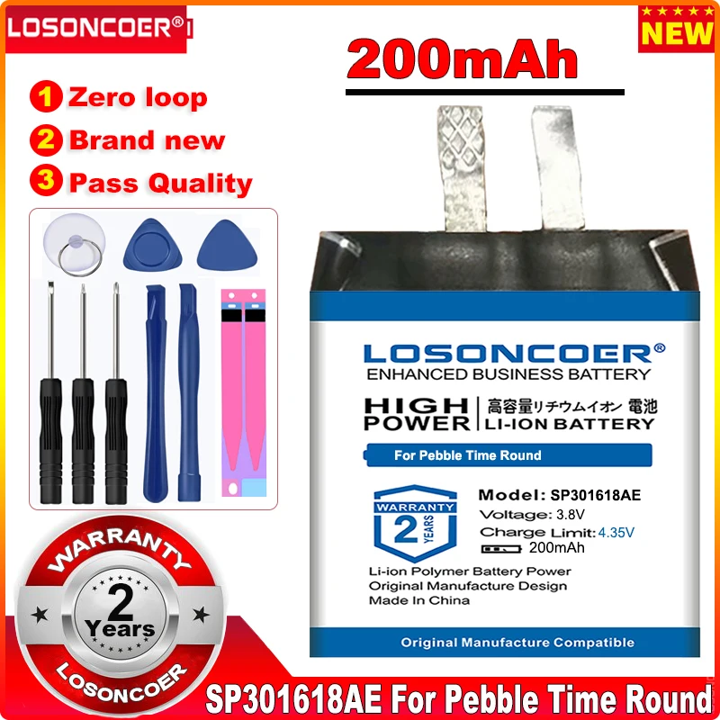 LOSONCOER новый список 200 мА/ч SP301618AE Батарея для Pebble Time Round часы батареи в наличии |