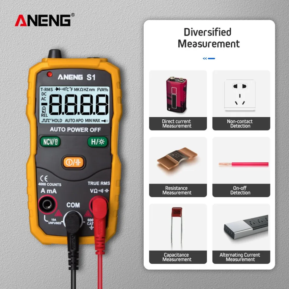 ANENG S1 ЖК-цифровой мультиметр Мини DC/AC Измеритель Напряжения тока ручной диод NCV тестер фонарик мультитестер