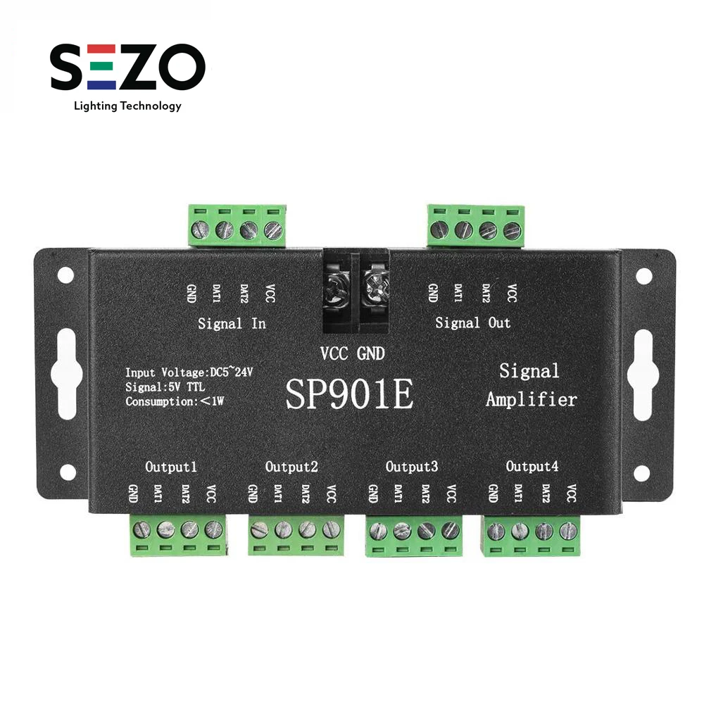 

SP901E SPI Signal Amplifier for WS2812B WS2811 WS2813 Pixel RGB LED Strip Signal Repeater Addressable Dream Color Tape DC5-24V