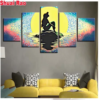 

cartoon Moonlight Mermaid diamond embroidery full square round drill 5d diy diamond painting 5 Pieces mosaic Multi-pictures,