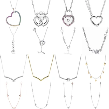 

100% 925 Sterling Silver Lock Your Promise String Of Beads Rainbow Heart Sliding Necklace Fit Fashion Charm Trendy DIY Jewelry