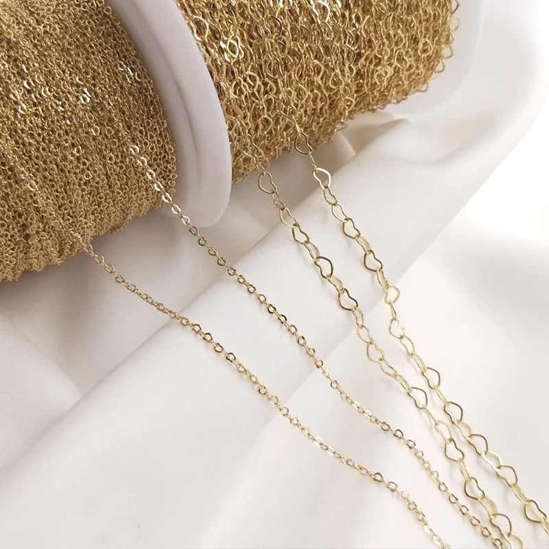 

1Meter 14K Real Gold Plated Brass Hollow Heart Shaped Link Chain Diy For Handmade Necklace Bracelet Jewelry Making Supplies