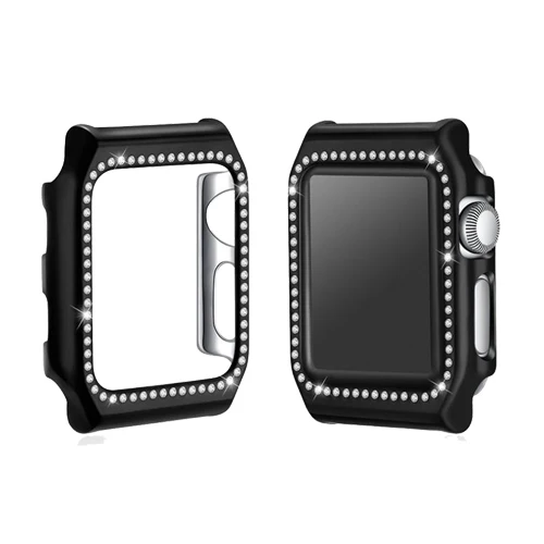 black Алмазный чехол для apple Watch 3, чехол 42 мм, 38 мм, iWatch band, Кристальный защитный чехол, бампер, аксессуары для apple watch - Цвет: black