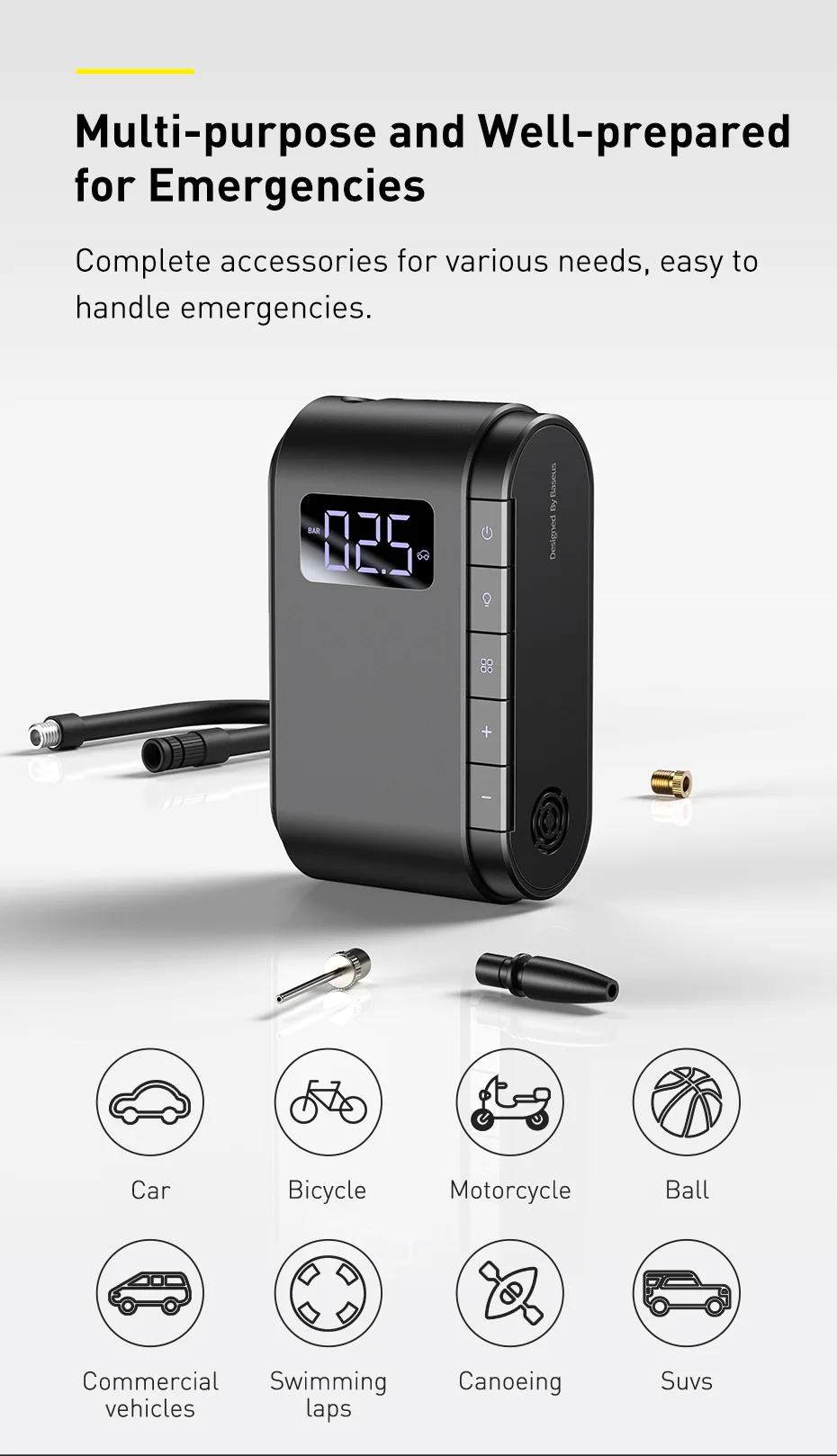 Baseus gonfleur de pneus Portable avec batterie Rechargeable-7