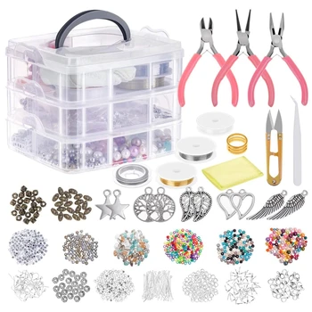 

Jewelry Making Supplies Kit with Assorted Beads Charms Findings Wire Cord Pliers for Necklace Bracelet Earrings DIY Accessories