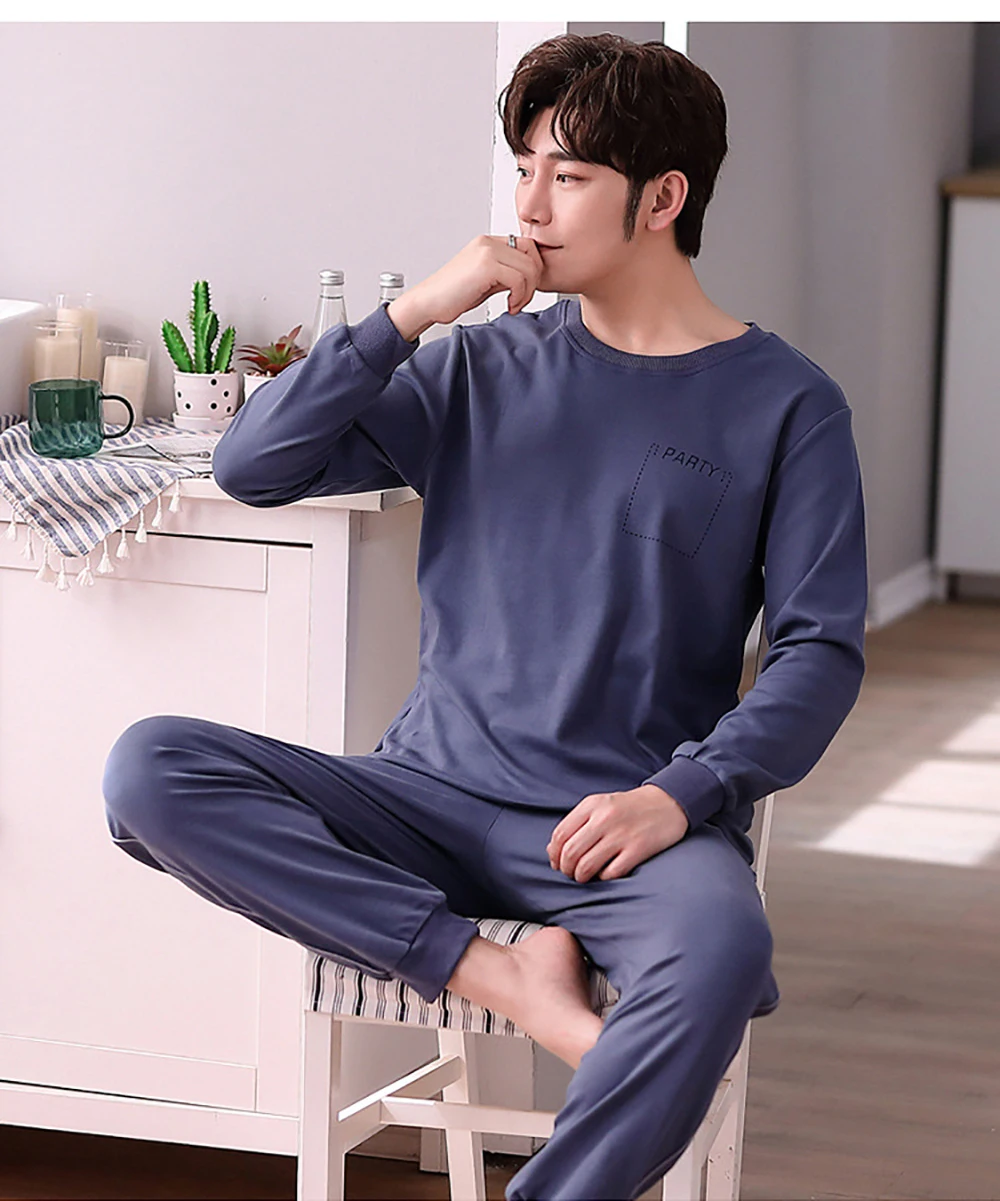 Cotton Men's Thin Pajama Fashion Plaid Pijama Sets Spring Autumn Casual Long Sleeve Sleepwear Soft Comfortable Pajamas for Men mens lounge wear