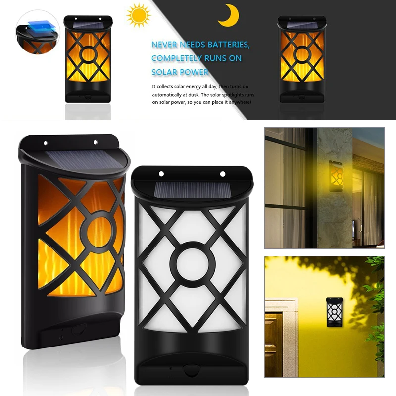 Solar Wall Lights Flame Light 2835SMD Decoration Home Light-Controlled Garden Lamp Flame Effect Lamp Fashion Waterproof Outdoor