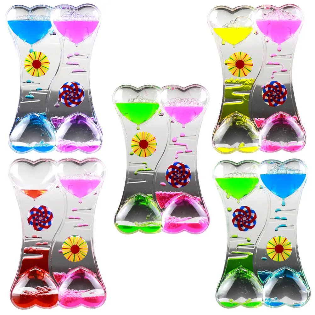 Double Heart Floating Liquid Oil Acrylic Drip Oil Hourglass Timer Motion Bubble Oil Hourglass Liquid Hourglass Timer Home Decor 6
