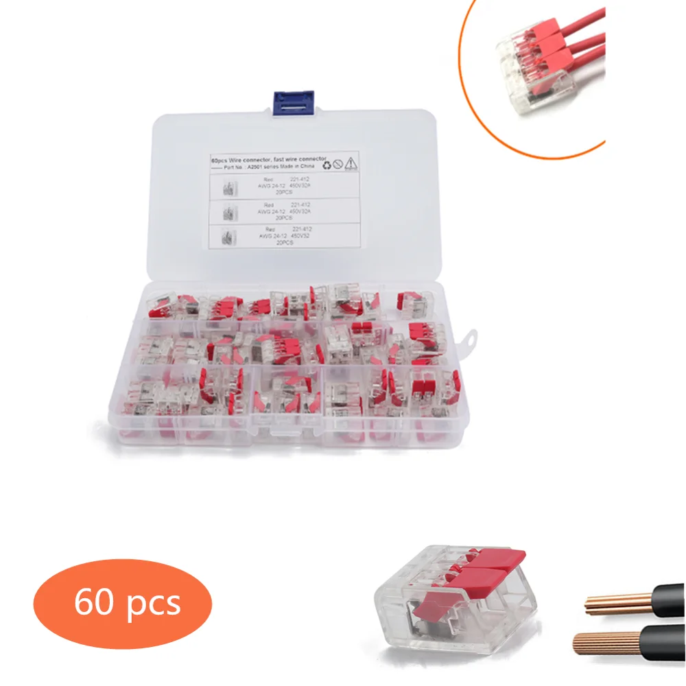 

Factory Price 60PCS!!! Wire Connector 2-Conductor Compact Splicing Wire Connector 12-24AWG auto accessories Wholesale CSV