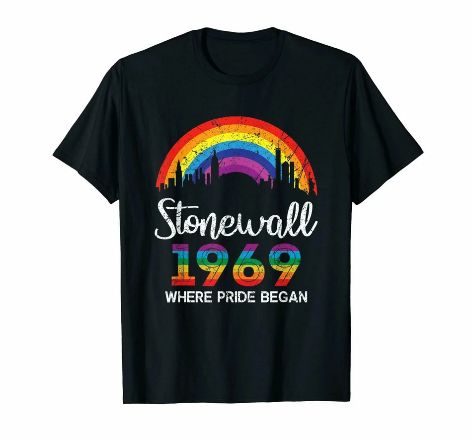 Черная футболка в стиле 90-х с надписью Stonewall Riots 50th NYC Gay Pride LBGTQ из 100% хлопка принтом