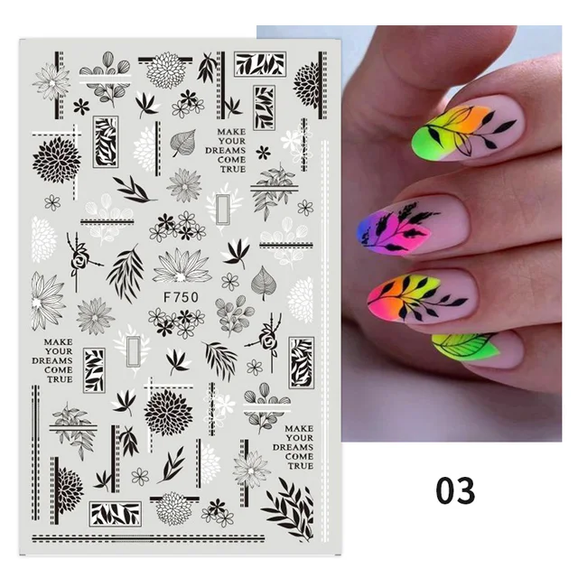 Black White Butterfly 3D Nails Sticker Geometry Decals Flower Gold DIY Decals Designs For Nail Art Manicures Decorations Salon 22