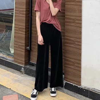 

Wide Leg Pants For Women Summer Casual Elastic High Waist Loose Long Pants Fashion Sashes Pleated Pant Trousers Femme