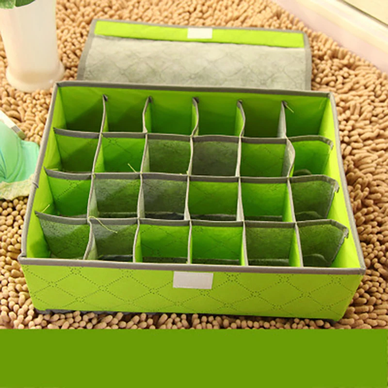 24 Grid Green Мульти-носки в сетку Органайзер коробка для хранения нижнего белья бюстгальтер ящики разделители Organizador нетканый шкаф органайзеры под одежду - Цвет: 24 Grid Green