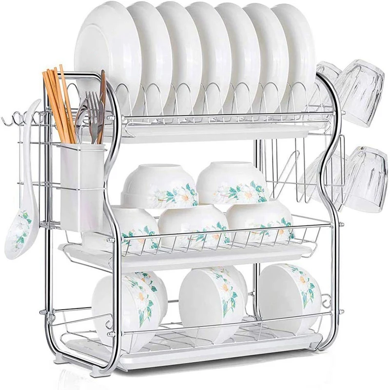 3 Tier Dish Drainer Rack Holder Dish Drying Rack Plate Dish Cup Cutlery Drainer Rack Plates Holder with Mug Holder and Cutlery K|Racks & Holders| - AliExpress