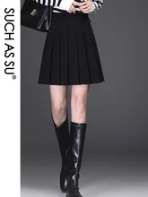 Tais como su saia feminina 2021 outono inverno lã de cintura alta senhoras botão preto plissado S XXXL plus size feminino mini saias 7125