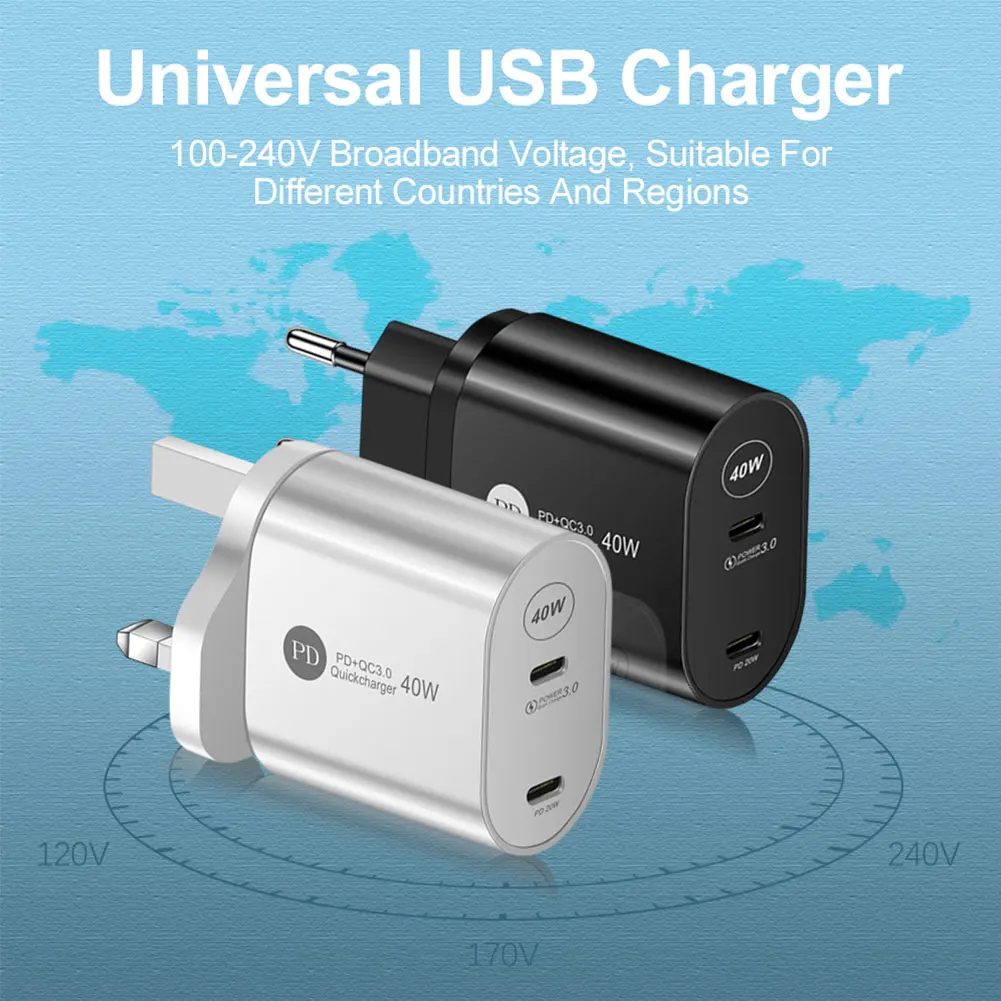 usb car charge Electop 40W Quick Charge Dual PD USB Type-C QC 3.0 Fast Charger For iPhone 13 12 11 Pro Max X Xr iPad Universal Adapter usb c 65w