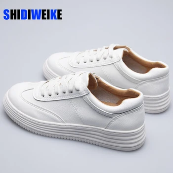 

2020 women platform sneakers female Split Leather Walking chunky sneakers Loafers for women White flat Vacation shoes AB500