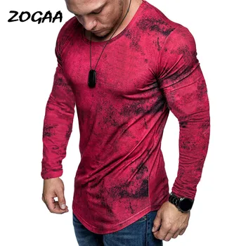 

ZOGAA 2020 Men's Casual Long Sleeve T-Shirt in Early Spring Messy tie-dye distressed round neck fitness t-shirt