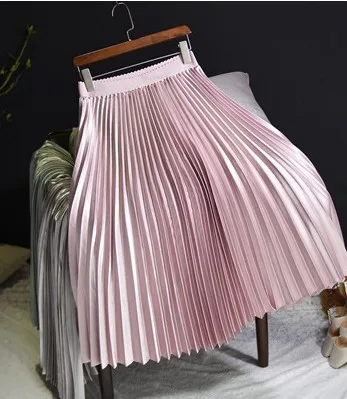 Pink Brand Autumn Office Women Long Skirts Fashion A-Line Women Pleated Skirts High Waist Women Midi Skirt Faldas Mujer Saias - Цвет: Pink