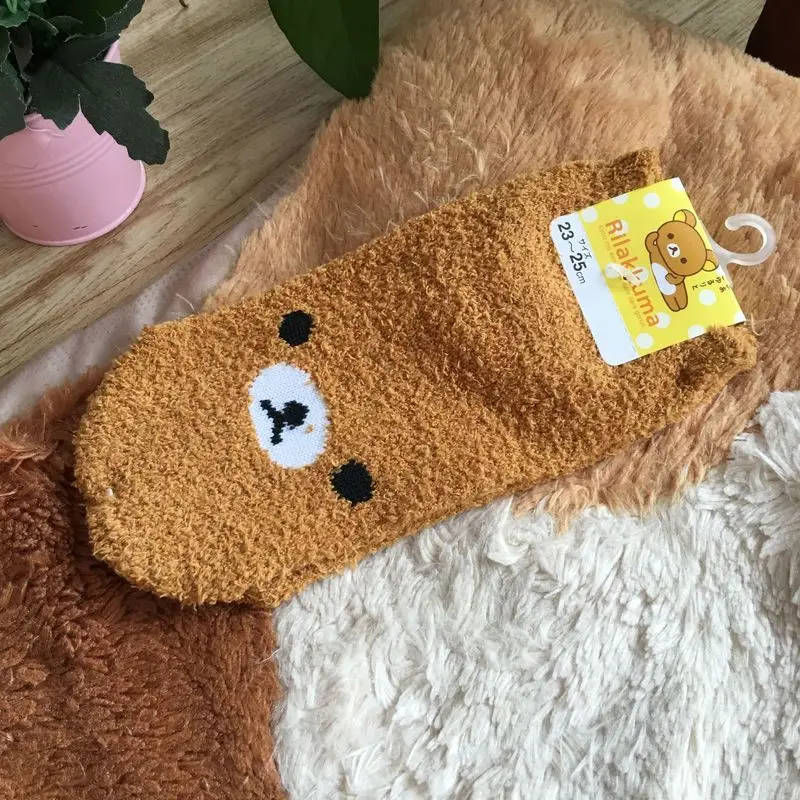 Носки с рисунком Rilakkuma женские хлопковые носки-башмачки с изображением медведя Новинка, забавные мягкие удобные желтые милые носки на осень и зиму happy Calcetine