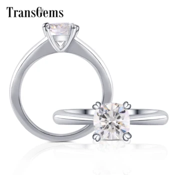 

TransGems Solid 14K 585 White Gold 1CT 6mm F Color Cushion Cut Moissanite Engagement Ring for Women Wedding Gifts Gold Ring
