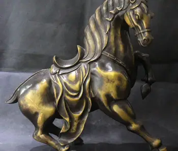 

16" Chinese Pure Bronze Fengshui Folk Zodiac Year Success Horse Horses Sculpture