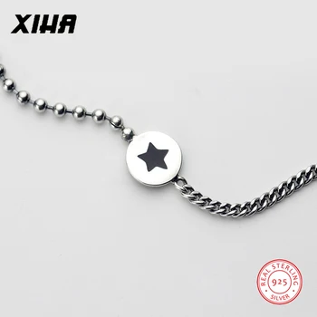 

XIHA 925 Sterling Silver Round Star Choker Necklace Women Beads Cuban Link Chain Korean Style Fine Jewelry Girls Teens Gifts