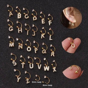 

Creative Cz 26 English Letters Hoop Earring Zircon Cartilage Earrings Puncture Helix Piercing Jewelry