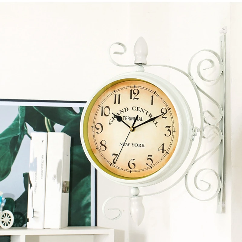 ELEG-1Pcs New European Style Vintage Clock Innovative Fashionable Double Sided Wall Clock Home Bar Decoration