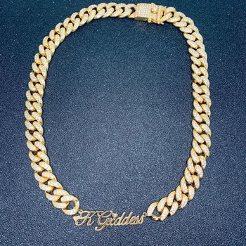 

Personalized Name Necklace Hip Hop Miami Curb Cuban Chain Iced Rhinestones CZ Bling Rapper Necklace Custom Name Charms Jewelry