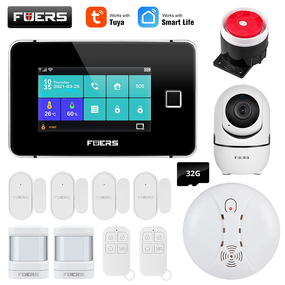 ring keypad motion sensor FUERS Tuya WiFi GSM Smart Home Security Alarm System Kit Wireless 433MHz Control Siren IP Camera IPR Motion Door Window Smoke alarm lamp Alarms & Sensors