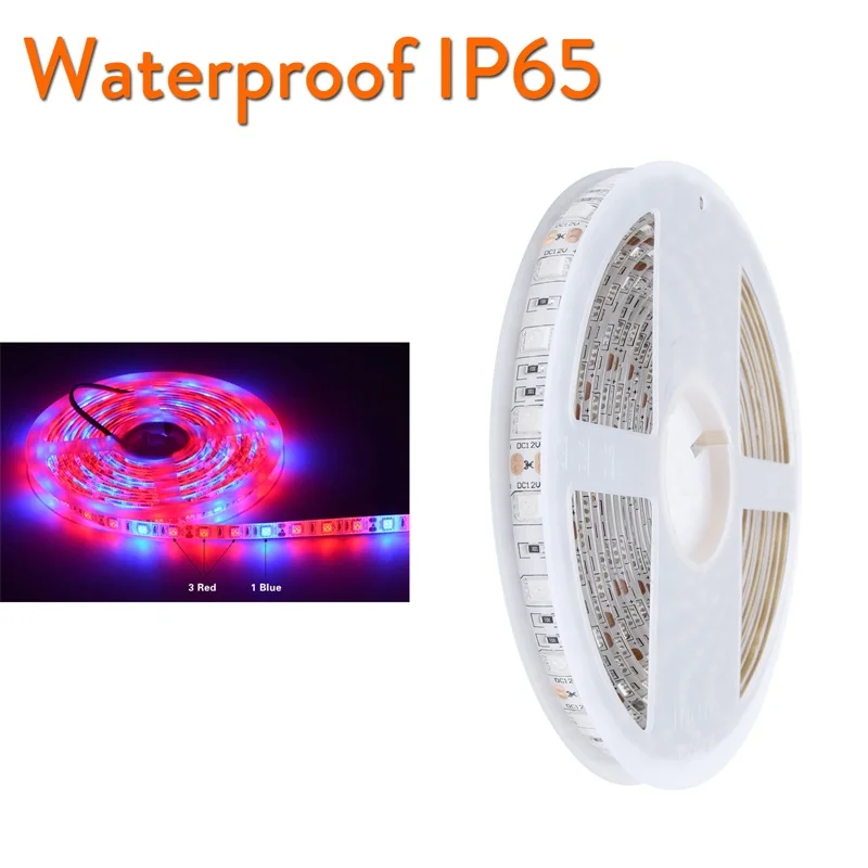 Waterproof 5 м 300 светодиодные полосы света фитовыращивания растений растущий полный спектр 5050 Чип SMD DC12V для теплицы гидропонная лампа для растений YZ - Испускаемый цвет: Waterproof
