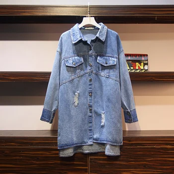 

Autumn Winter Plus Large Size Butterfly Letter Embroidery Women Denim Jackets Casacos Femininos Ladies Long Cotton Jeans Coats