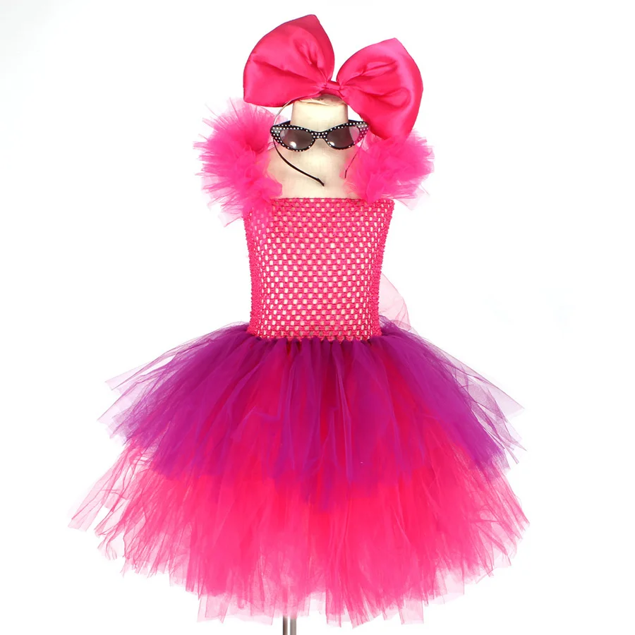 Kids Punk Rock Tutu Dress with Big Bows and Glasses Baby Girls Rockers Queen Halloween Costume Handmade Kids Tiered Party Dress (12)