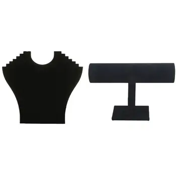 

2 Pcs Display Support Tfiber Velvet Presentation Chain Necklace Holder Black