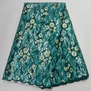 

(5yards/pc) High quality teal green African hand cut organza sequins lace fabric with beautiful embroidery for party dress POL96