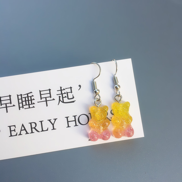 Pair Creative Cute Mini Gummy Bear Earrings Minimalism Cartoon Design Colorful Bear Female Ear Hooks Danglers Jewelry Gift
