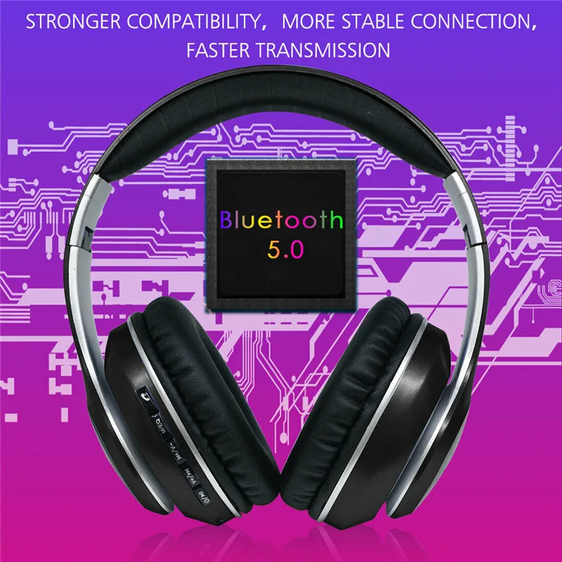 Светодиодный Bluetooth 5,0, беспроводные наушники, Hi-Fi, стерео наушники, Handfree, бас, над ухом, шумоподавление, игровая, Спортивная, музыкальная гарнитура