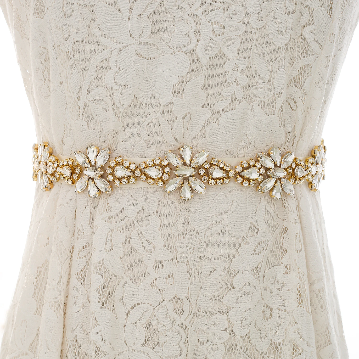 

SESTHFAR Crystal Wedding Belt Gold Rhinestones Bridal Sash Handmade Beads Bridal Sash Belt For Wedding Accessories