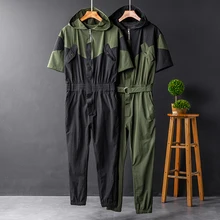 Мужская Уличная одежда, цельный комбинезон, короткий рукав, куртка с капюшоном, брюки, одежда для пар, мужской женский комбинезон, Рабочий комбинезон с поясом
