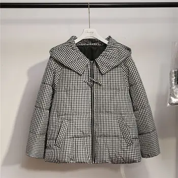 

oversize 2019 Real New Full Zipper Plaid Fashion Cotton Cotton-padded Jacket More Big Yards 5XL Hooded Warm Winter Jacket Women