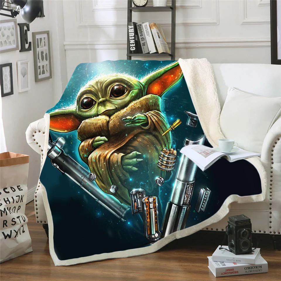 

Throw blanket Star Wars Baby Yoda 3D Velvet Plush Blanket Bedspread For Kids Girls Sherpa Blanket Couch Quilt Cover Travel sy010