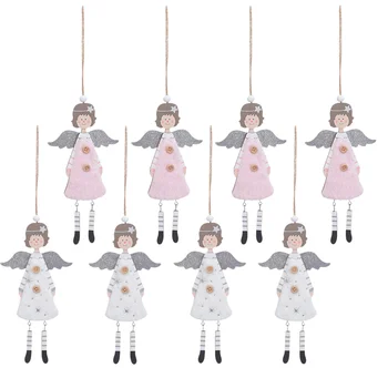 

8 Pcs Christmas Ornaments Wooden Creative Lovely Decorative Angel Shape Pendent Christmas Tree Decoration for Decoration Festive