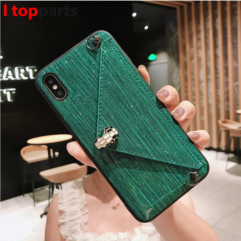 

Glitter Leather Card Bag Phone Case For iPhone XS Max X XR 6 6S 7 8 Plus Fashion With Oblique Chain Soft TPU Back Cover